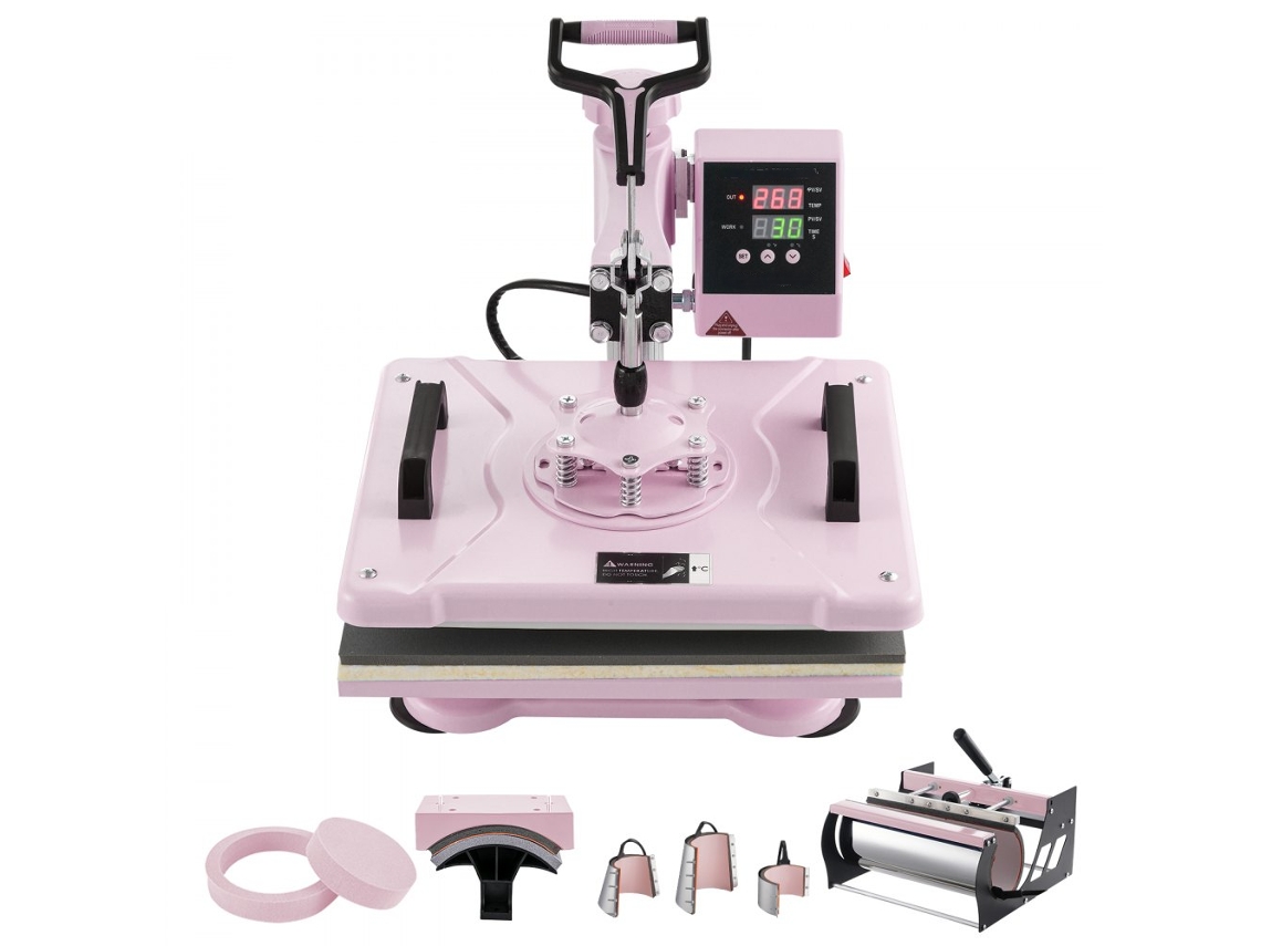 Prensa térmica Tekmaquinas 8 en 1 rosa de 30 x 38 cm con control digital