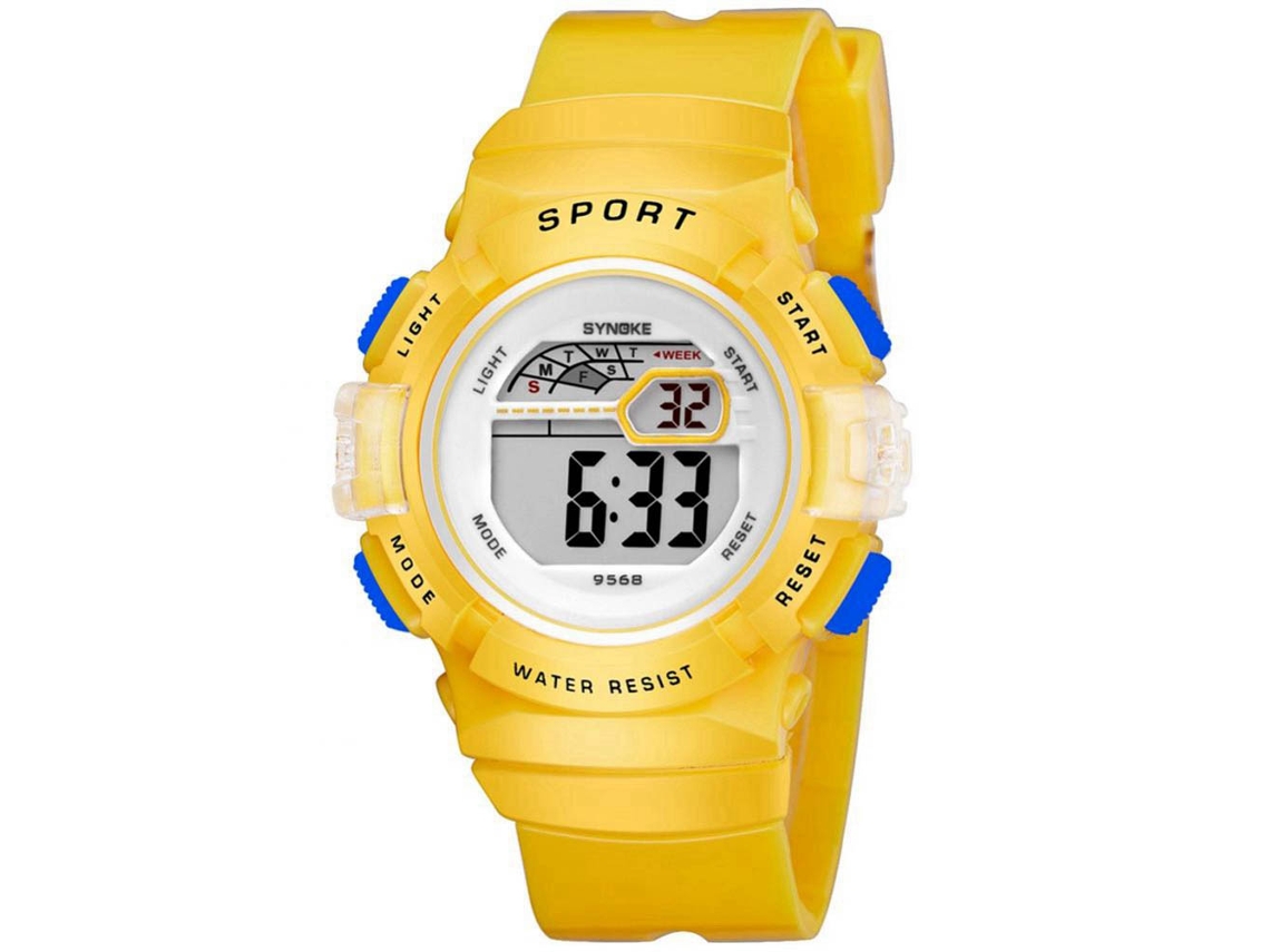 Reloj Deportivo Impermeable Con Luz De Fondo Para Niños Pulsera Suave Amarillo