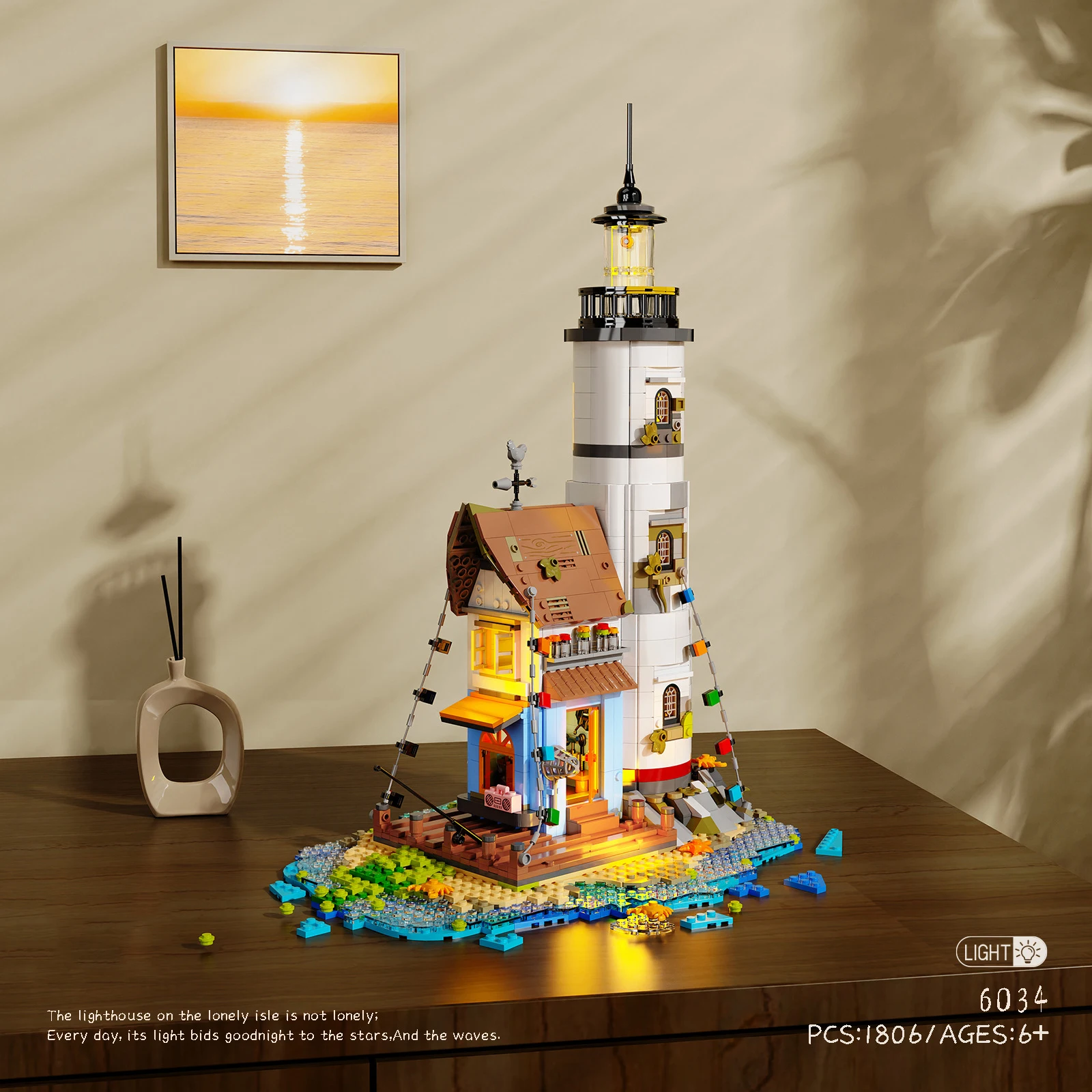 Construcción Creativa, Faro De Isla, Mini Bloques De Construcción, Con Luces, Perfecto Como Regalo.
