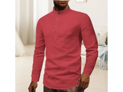Camisa De Manga Larga Para Hombre, Cuello Alto, Medio Botón, Corte Ajustado, Roja, Xxl