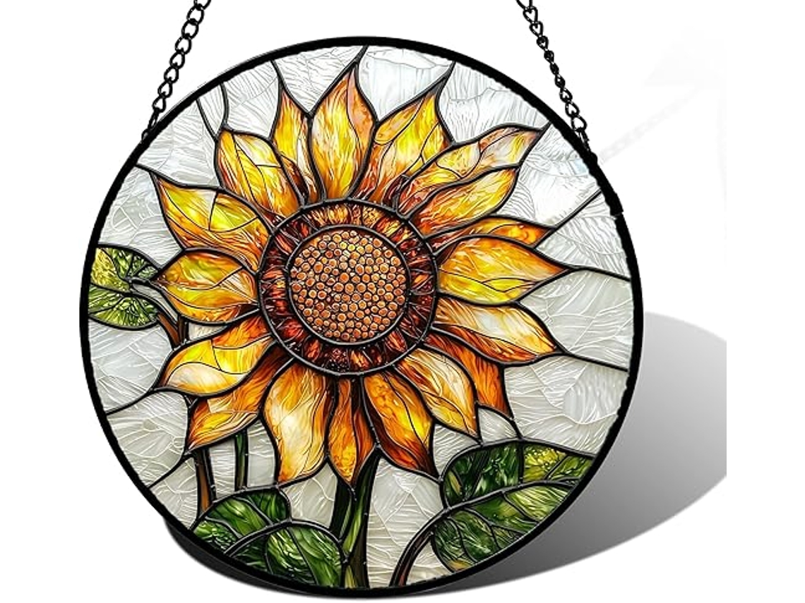 Vitral Girasol 20 Cm, Decoración Colgante Ventana O Puerta