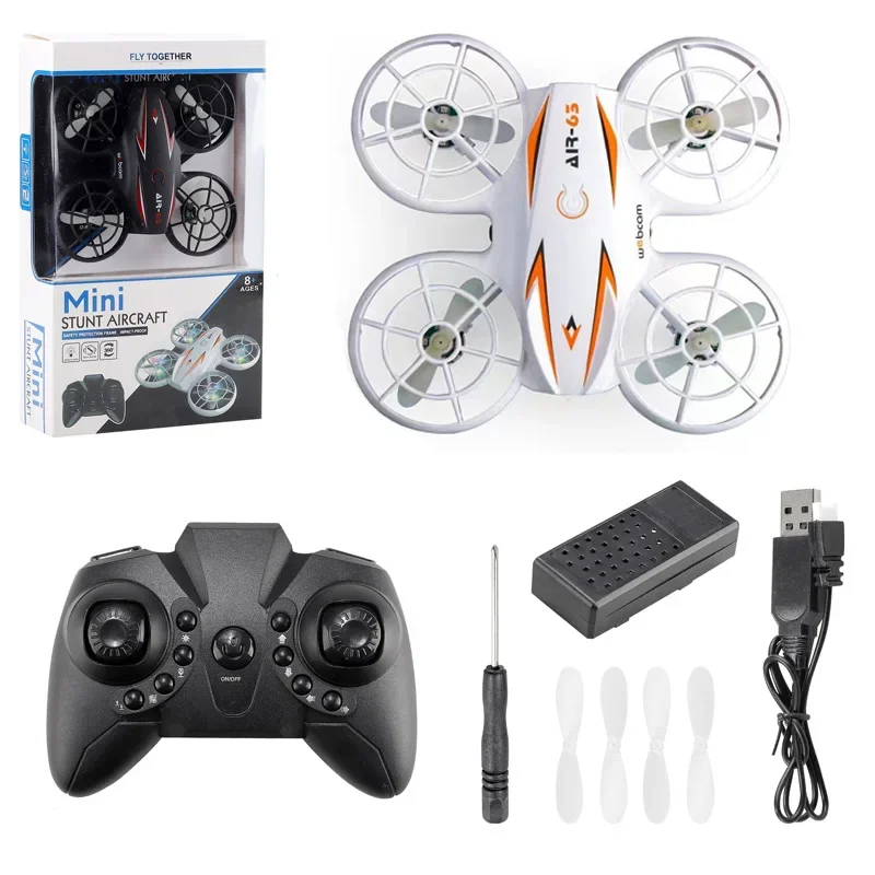 (Blanco, sin cámara) Dron con control remoto, función de retención de altitud, luces LED y rotación de 360°.