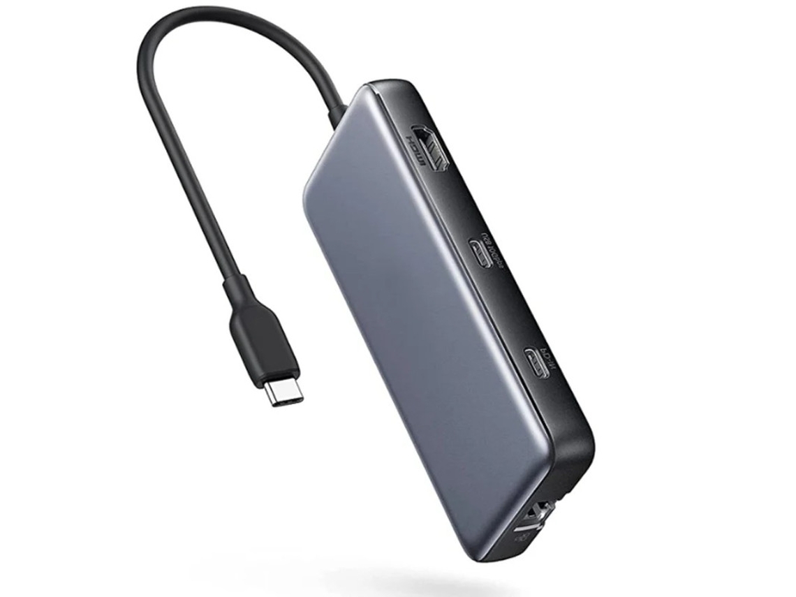 Concentrador USB C 8 en 1 Powerexpand con suministro de potencia de 100 W, gris, Bestvite