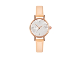 Reloj Analógico De Cuarzo Unisex Con Correa Beige Y Cristal Blanco, Estilo Moderno.