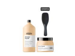 Pack de 19 unidades: champú Loreal Absolut Duo de 1500 ml, mascarilla de 500 ml y cepillo.
