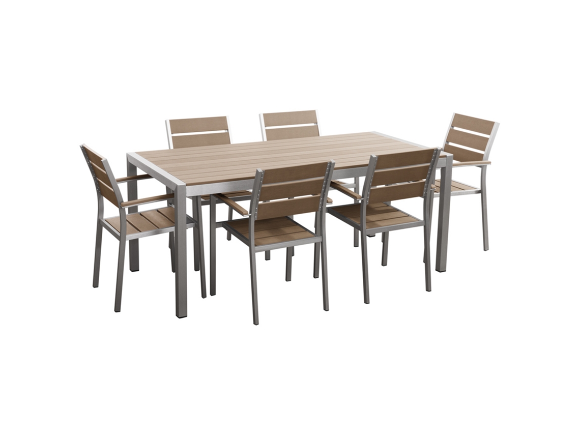 Conjunto de jardín 6 plazas de metal plateado/madera clara BELIANI Vernio