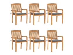Sillas de jardín apilables DKD Home Decor de 6 piezas con cojines de teca maciza