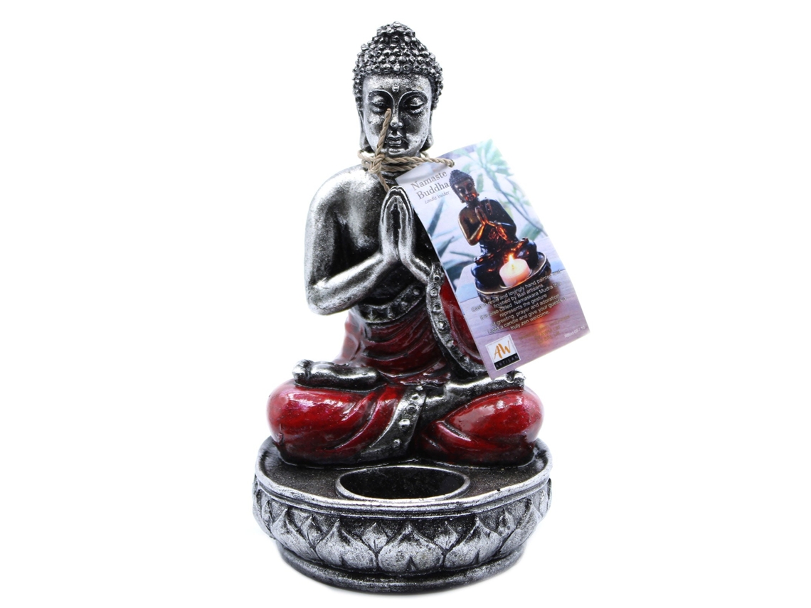 Castiçal Buda em Resina Vermelho Médio 12,5X11X22 Cm