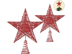 Omni-2 Copas De Estrella De Metal Con Brillo Para Árbol De Navidad Talla 15 Y 20 Cm Plata Rojo