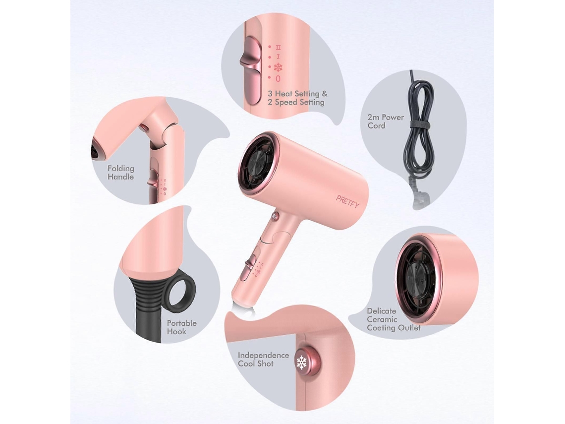 Secador de pelo doméstico de alta potencia, para uso en hoteles y peluquerías, color rosa, estándar europeo. GOKOCO