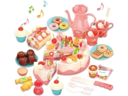 Brinquedo de Bolo de Aniversário Gilobaby com Luzes e Música de Aniversário Brinquedo de Cozinha de Corte de Comida com Jogo de Chá Pão Chocolate,