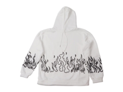 Sudadera Con Capucha Estampada Con Llamas, Corte Holgado, Felpa, Invierno, Otoño, Blanca, Xl