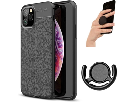 Carcasa + Soporte + Popsocket iPhone 11 Pro Max Rugged Leather Negro