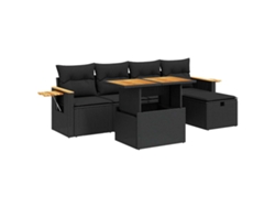 Conjunto 6 De Sofá De Jardín VIDAXL Negro Poli Ratán