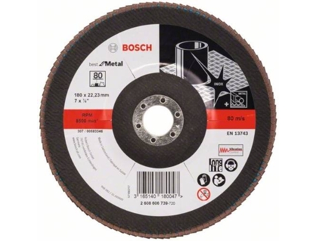 Disco de Lija BOSCH en Lamelas X571 - Best para Metal D= 180 mm; G= 80 - Acodado