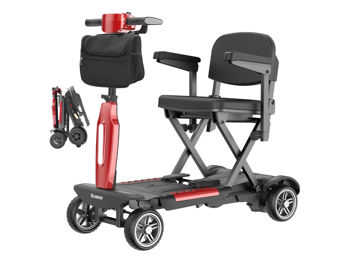 Scooter de movilidad plegable Iscooter X11 con 4 ruedas y batería extraíble de 24 V y 15,6 Ah.