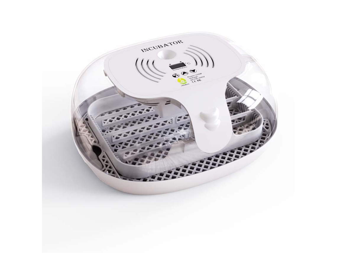 Incubadora para 16 huevos con volteo automático.