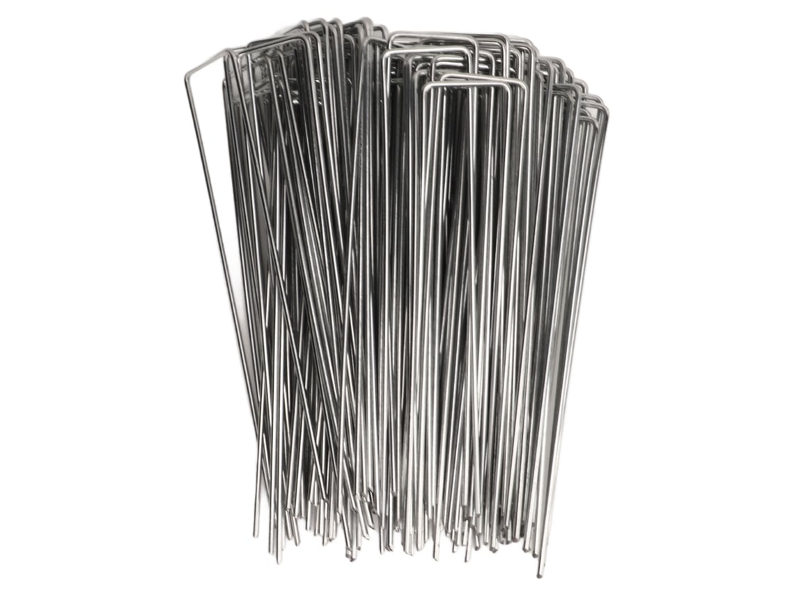 100 estacas de jardín en forma de U de acero galvanizado, para paisajismo, para barreras contra malezas, decoración de césped, rugosidad de 3 mm/0,12 pulgadas.