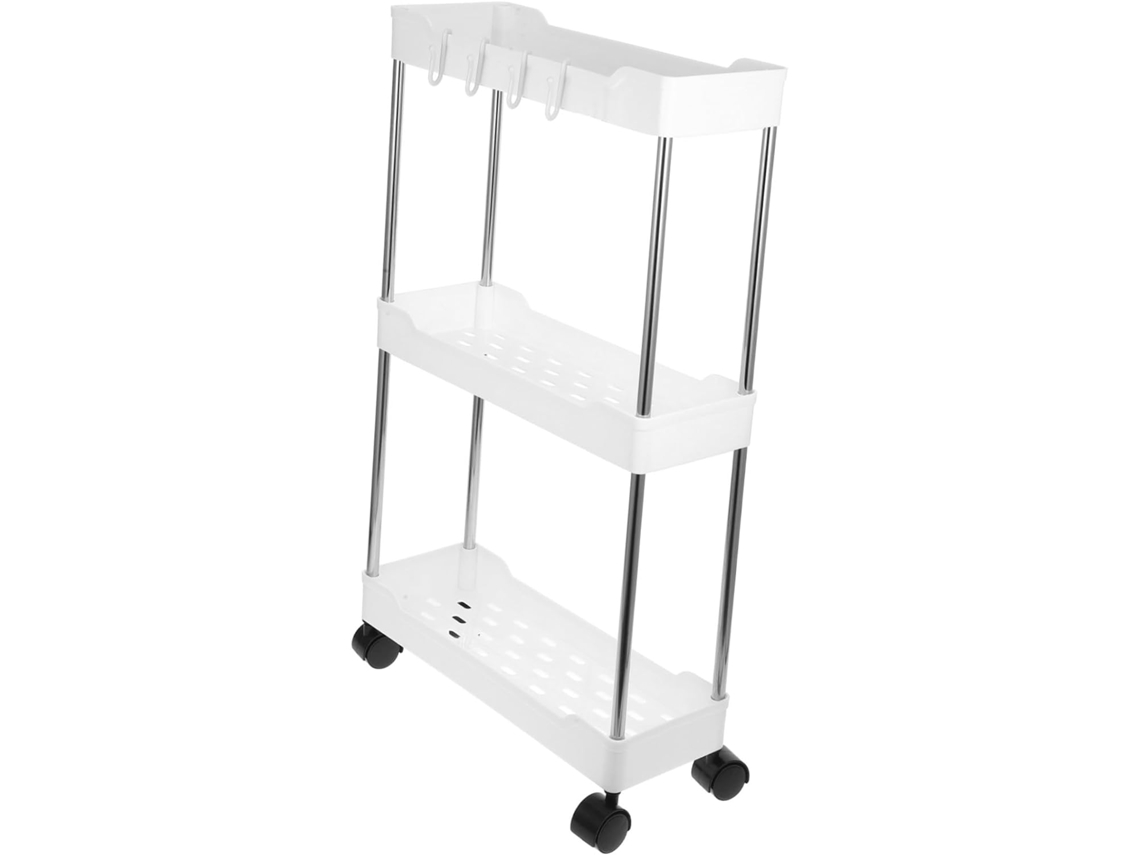 Carro De Almacenamiento Rodante De Pp Blanco Con Estantes, Estante Móvil Multiusos Para Baño.