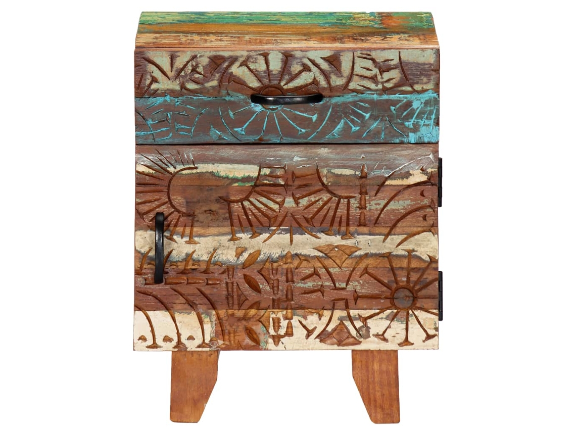 Maison Exclusive - Mesita De Noche Tallada A Mano Madera Reciclada 40x30x50 Cm