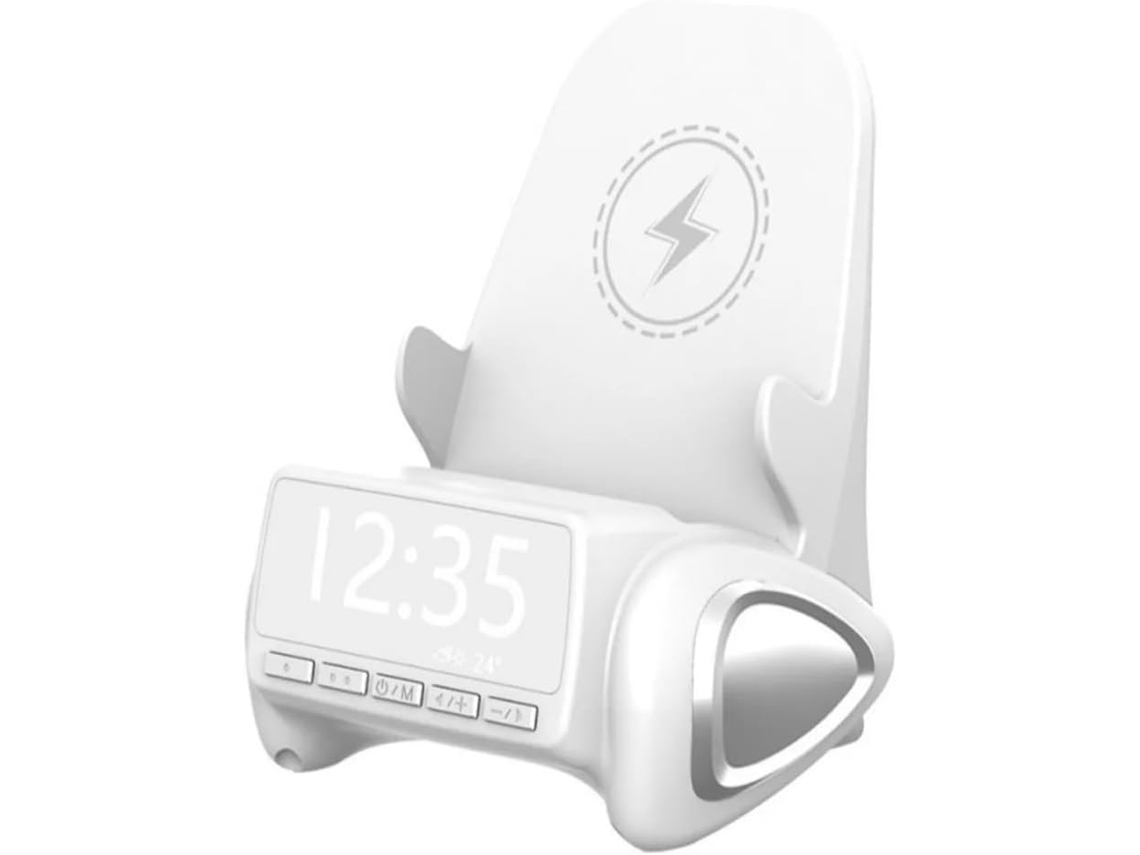 Cargador Inalámbrico Para Teléfono Con Altavoz Bluetooth Y Reloj, Soporte De Escritorio Para Carga