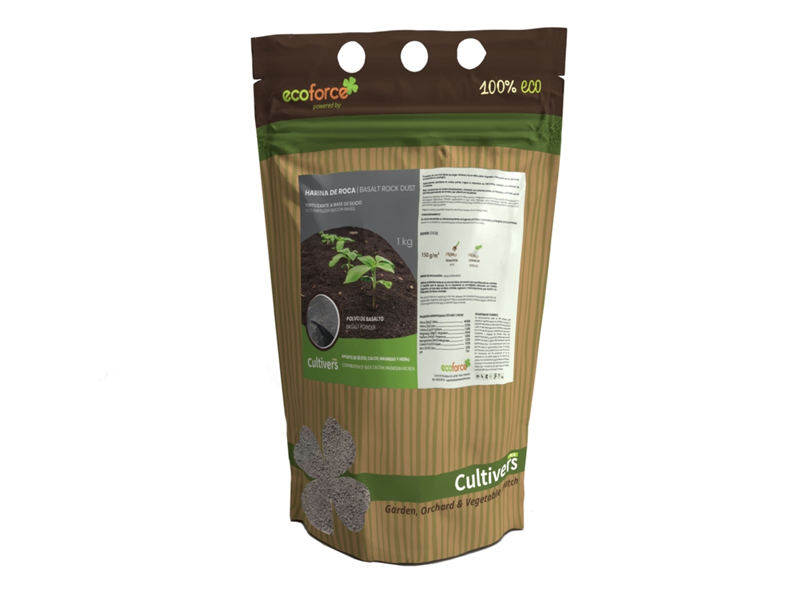 CULTIVERS Harina de Roca 1 kg Polvo de Basalto. Fertilizante Ecológico a base de Silicio que aporta Microelementos para todo tipo de plantas