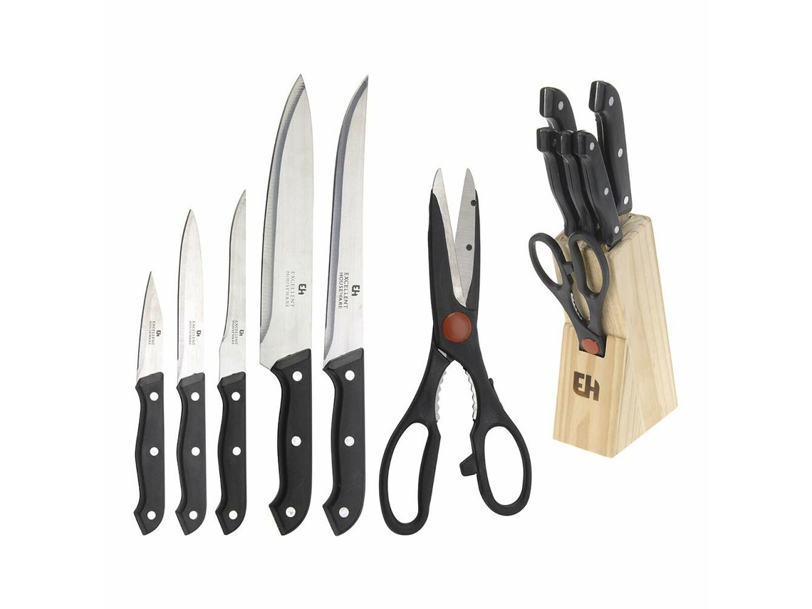 Juego de Cuchillos de Cocina y Soporte EXCELLENT HOUSEWARE Tijeras 7 Piezas