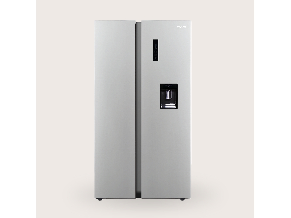 Refrigerador americano Evvo F90xe, 359 L x 203 L, acero inoxidable, dispensador de agua