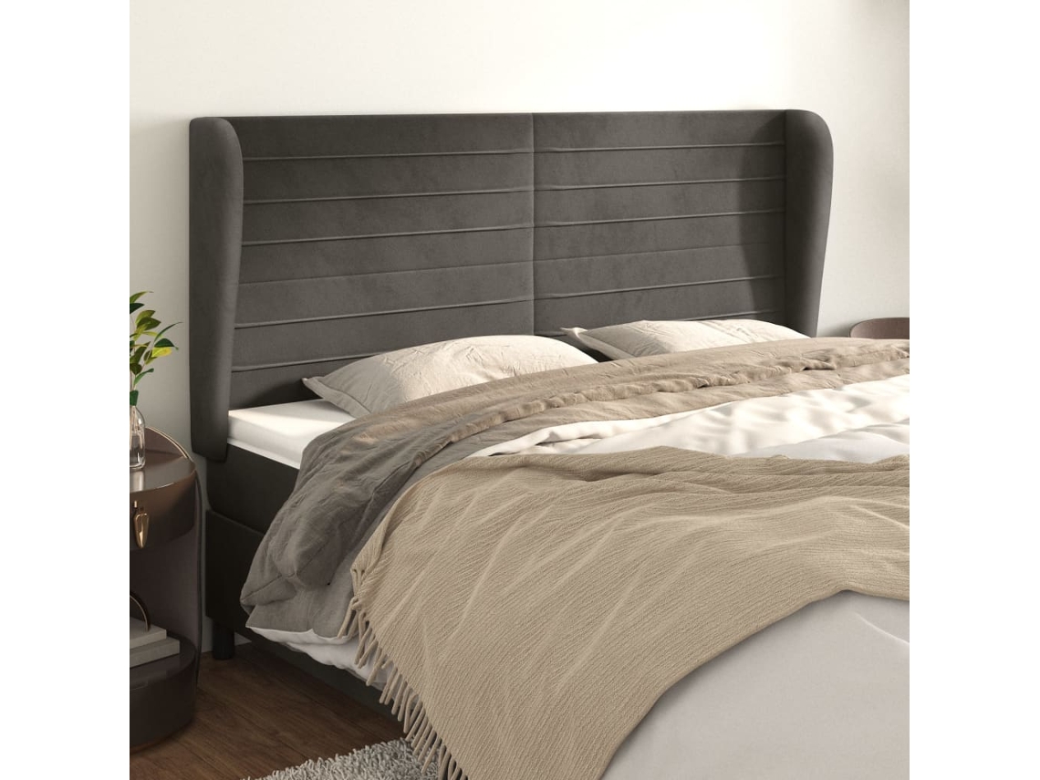 Cabecero Con Orejas De Terciopelo Gris Oscuro 163x23x118/128 Cm