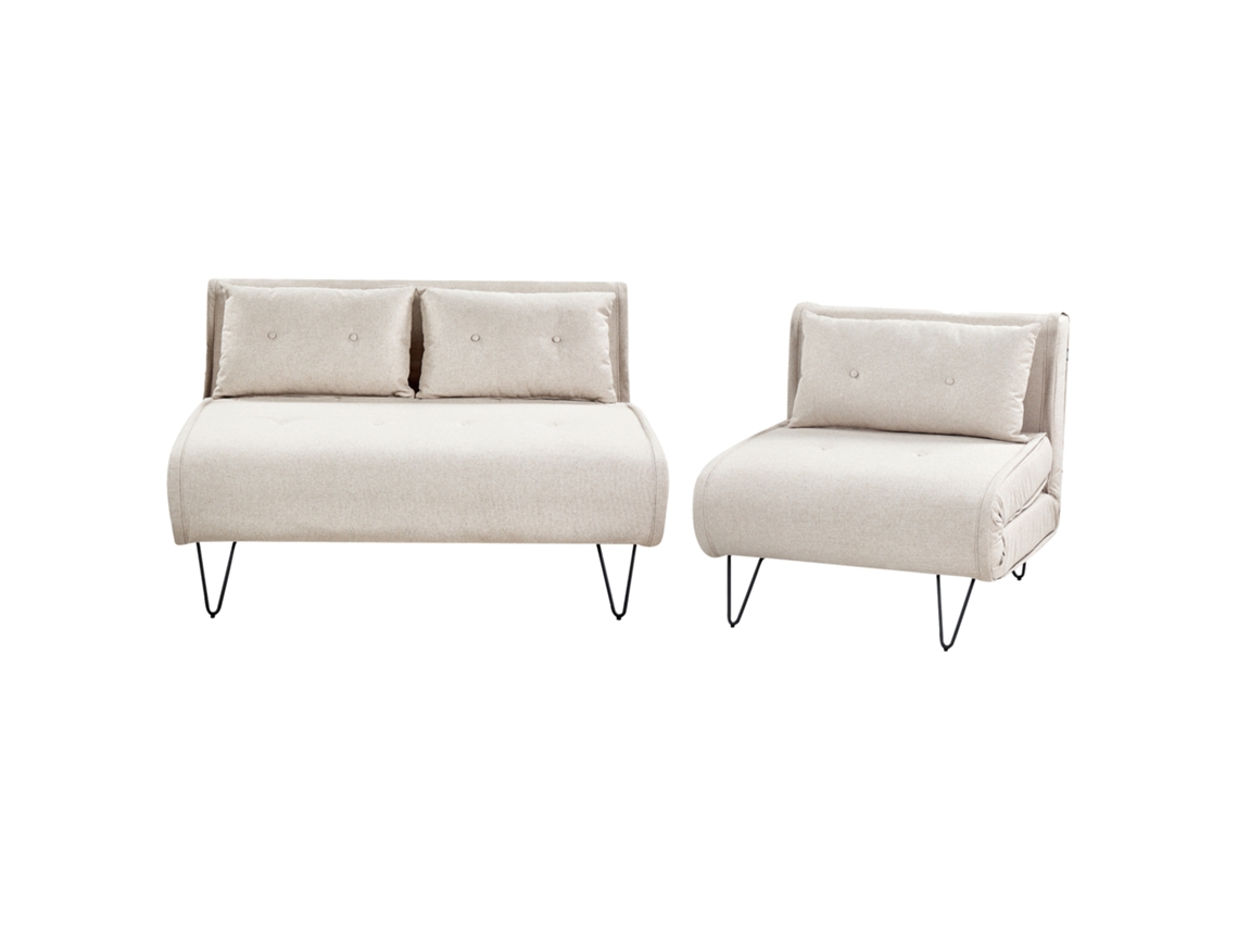 Conjunto de 2 Sofás Cambalhota BELIANI Vestfold de Poliéster Crema 130X78X81