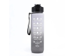 La botella de agua deportiva reutilizable Mdug de 946 ml en gris y negro cuenta con marcas de tiempo de consumo y lemas (32 oz).