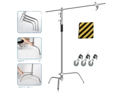 Soporte de luz de acero inoxidable, trípode plegable, altura ajustable, 2,6 m con ruedas OEM