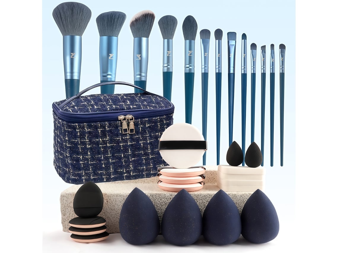 Set de brochas de maquillaje azules estilo Chanel Eifson (32