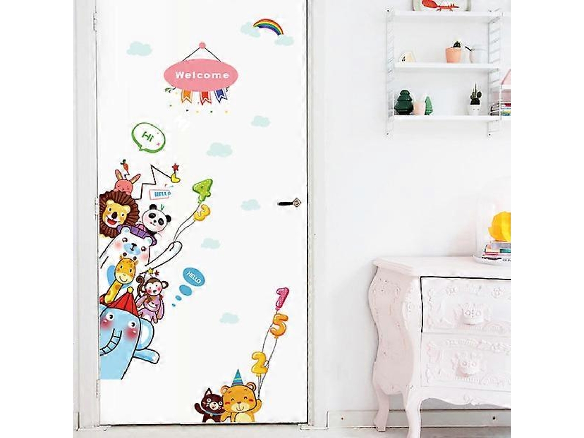 Conjunto de pegatinas de pared con animales, arcoíris y nubes para decorar la habitación de un niño.