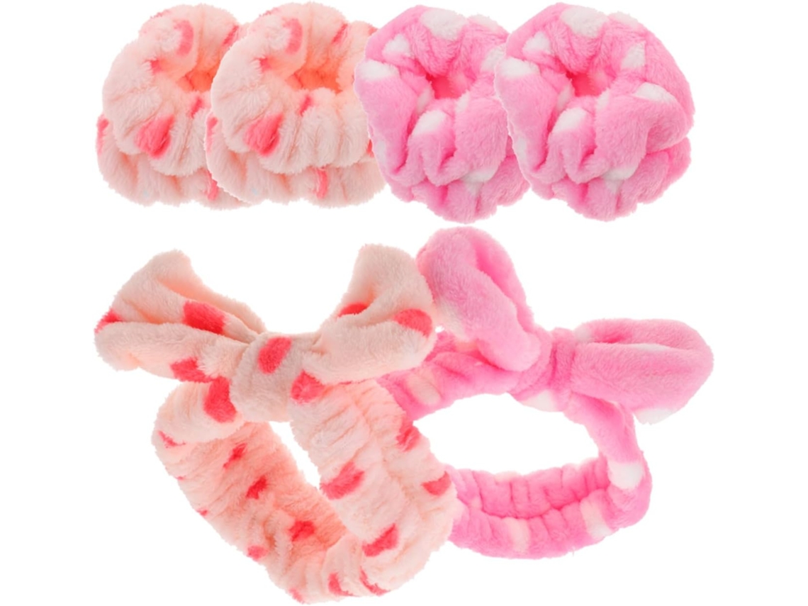 Diademax Pour Laver Le Visage Y De Spa Noeud, Conjunto 6 Pièces, Tissu Suave, Motifs Pois Rosa Pâle