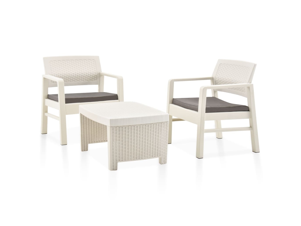 Conjunto de salón de jardín de plástico blanco de 3 piezas Dkd Home Decor