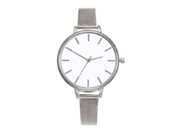 Reloj De Pulsera De Aleación Para Mujer, A La Moda, Con Diseño Sencillo De Cuarzo Tipo Malla Y Esfera Blanca Plateada.