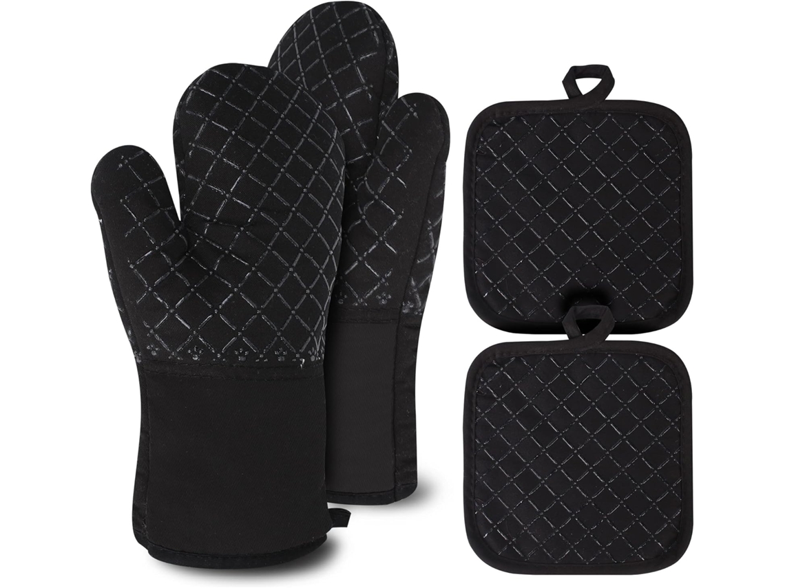 Guantes De Horno - Resistentes Al Calor - Antideslizante Set De 4 - Hasta 250°c - Negro