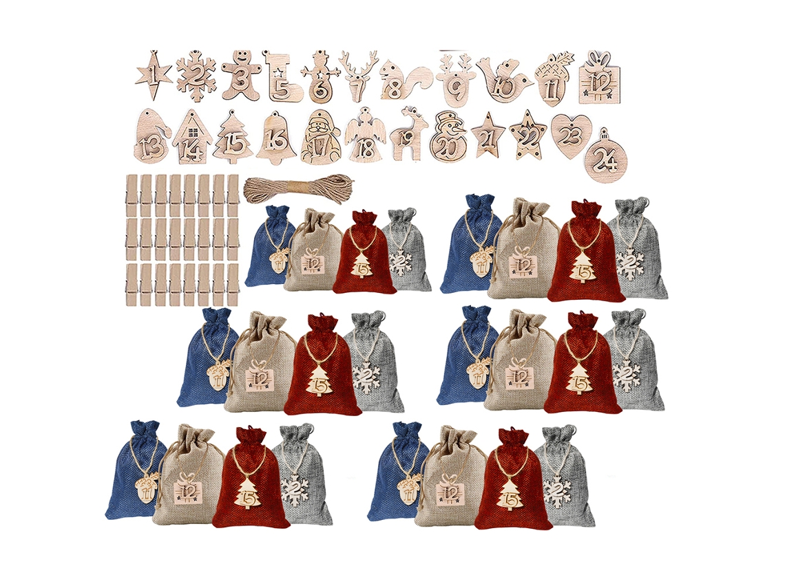 Calendario de Adviento de 24 bolsas, Navidad, bricolaje, cuerda de lino