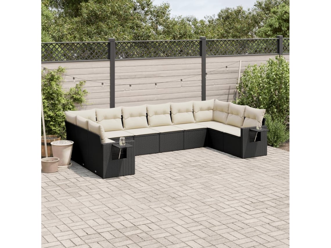 Conjunto de sofá de jardín de 10 piezas con cojines en mimbre sintético negro de DKD Home Decor
