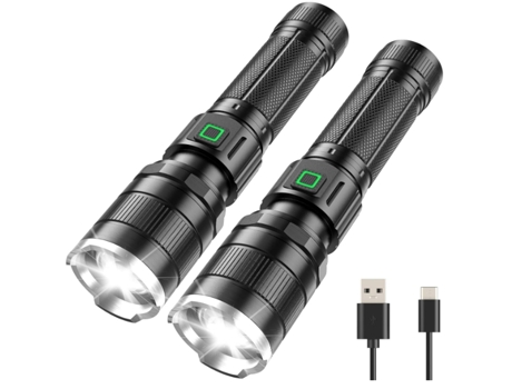 BISBISOUS T30 Linterna LED Super Brillante Pack de 2 6000 Lúmenes Recargable Negro