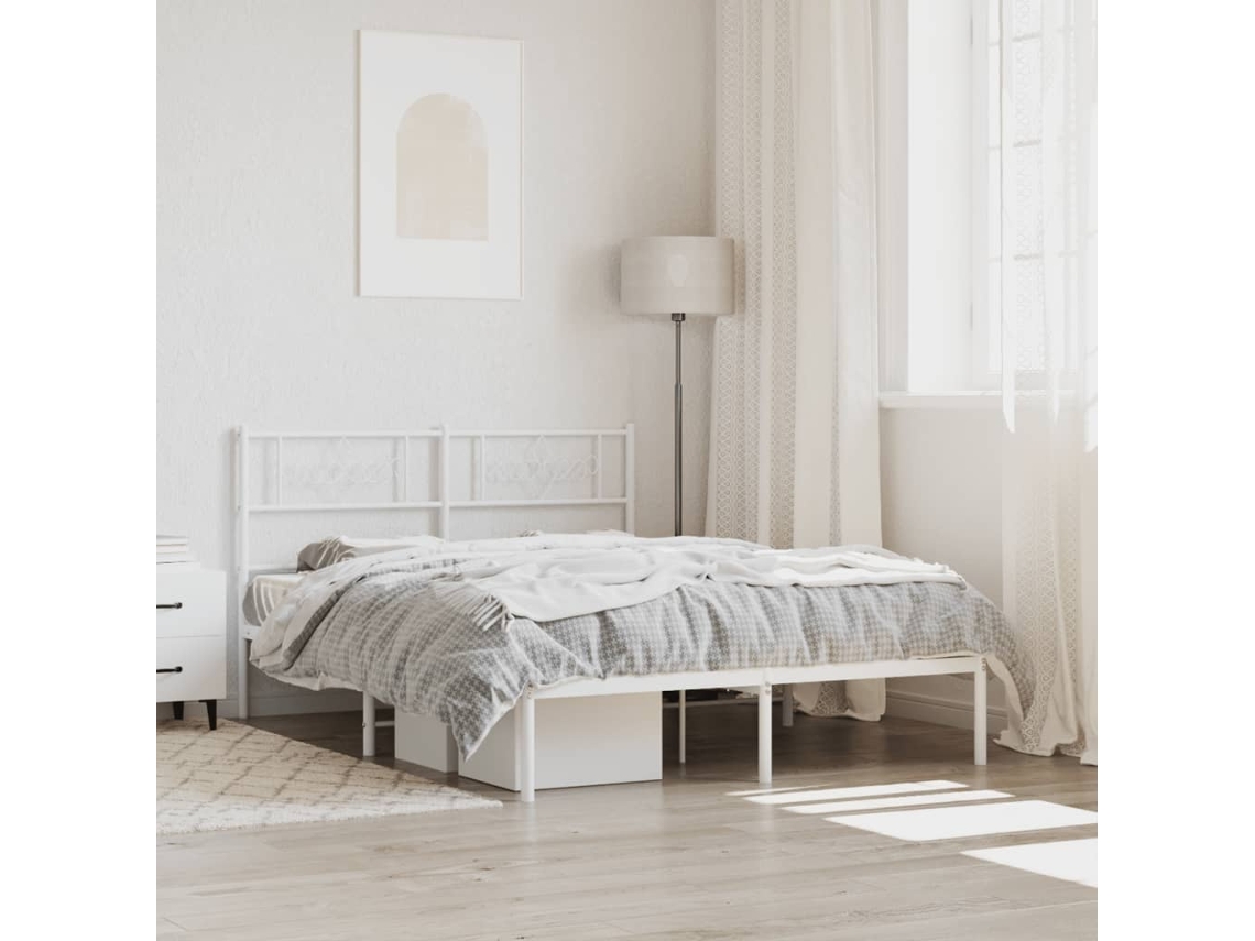 Estructura Cama Sin Colchón Con Cabecero Metal Blanco 120x200cm