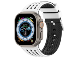 Bracelete Para Apple Watch 46/49/45/44mm - Silicone Respirável Bicolor Com Furos Verticais Branco E Preto