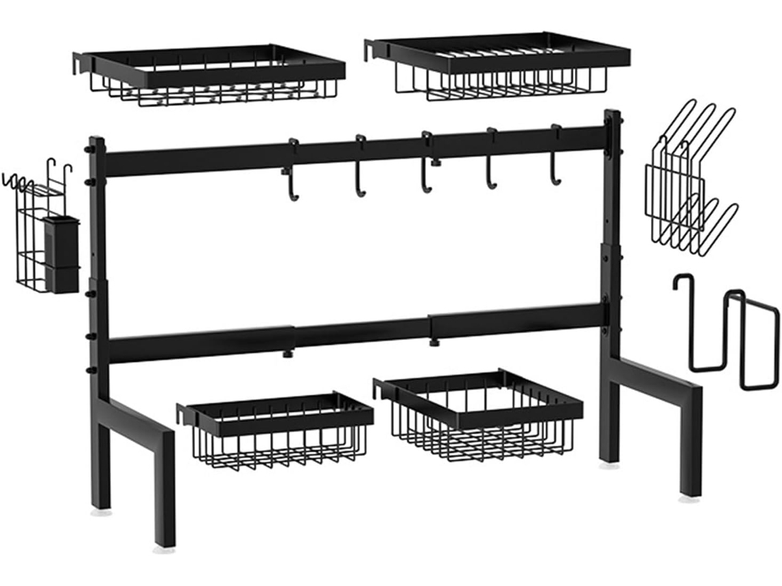 Escurridor De Platos Multifuncional De Hierro Negro - Estante De Almacenamiento Para Encimera Gadget