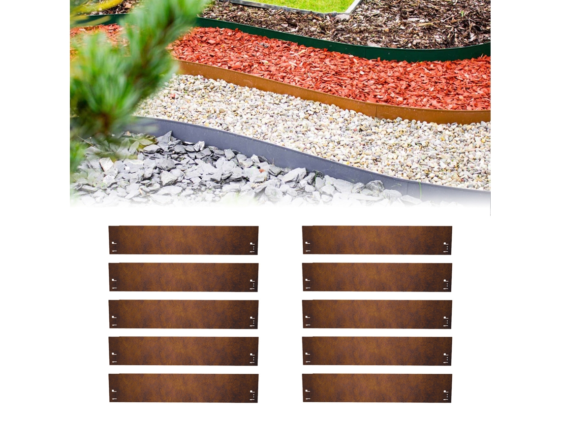 Juego de 10 Borduras jardin acero corten de 120 cm de longitud, 13,5 cm GREEN-SPLIT