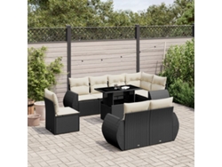 Conjunto de sofá de jardín de 9 piezas con cojines, ratán negro, Dkd Home Decor