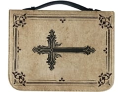 Estuche Para Biblia De Piel Sintética Con Estampado De Cruz, Almacenamiento Seguro Y Portátil.