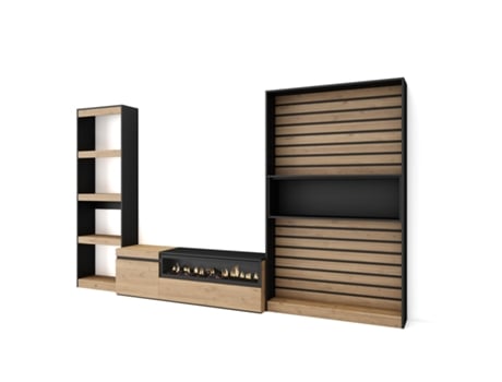 Muebles de Salón para TV 320x186x35cm Chimenea eléctrica Roble y negro