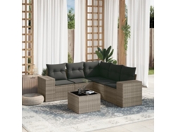 Conjunto de sofá de jardín de 6 piezas con cojines de mimbre gris, Dkd Home Decor
