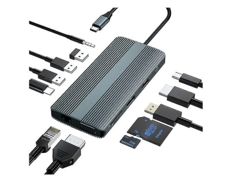 Estación de acoplamiento USB C 12 en 1 Triple Monitor tipo C Hub para computadora portátil 4K Dp Hdmi 1080P Vga 100W Pd 2 Usb3.0Usb C 3.0Usb2.0 100...